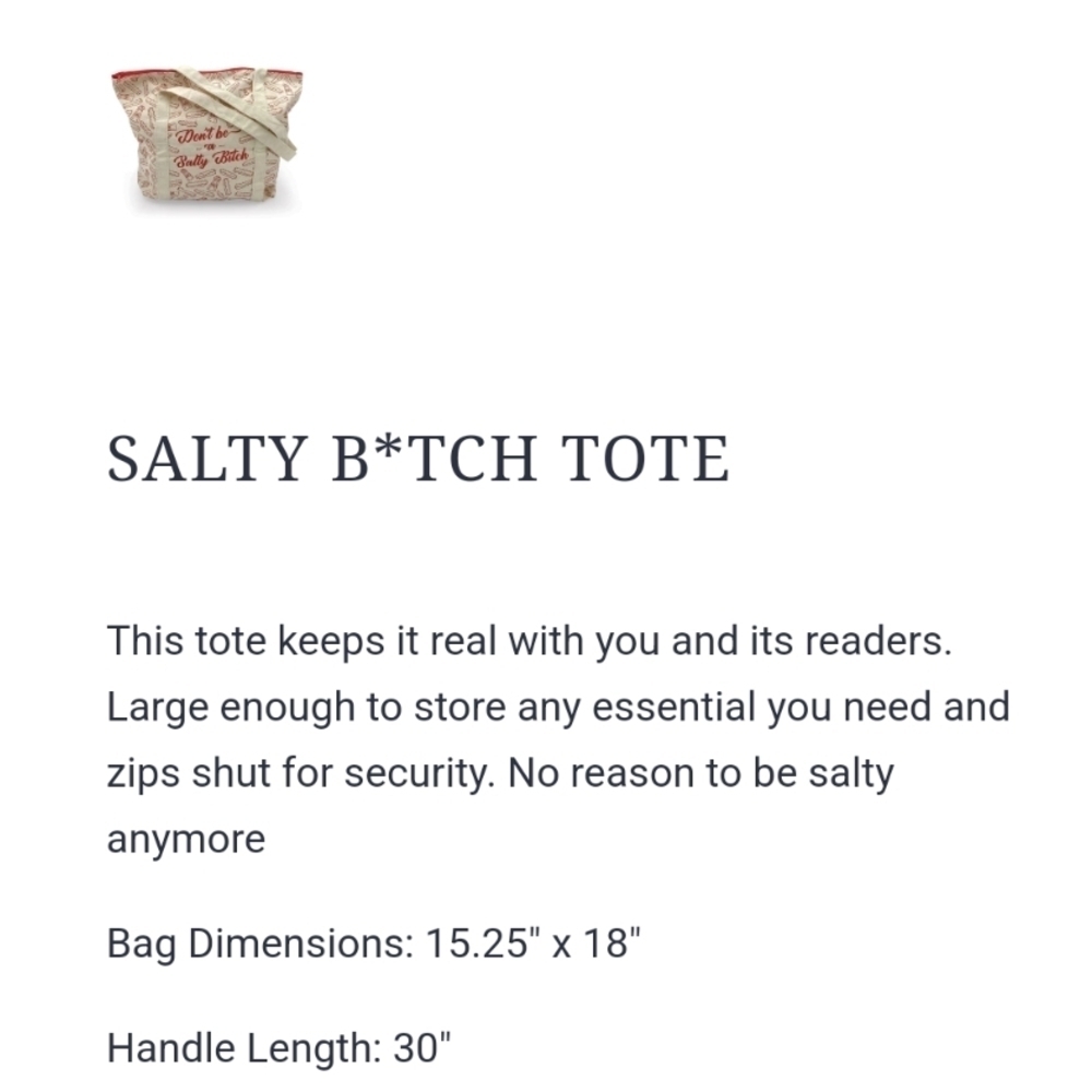 Don't Be A Salty B Bold Cream and Red Tote Beach Bag NIP - Picture 2 of 2
